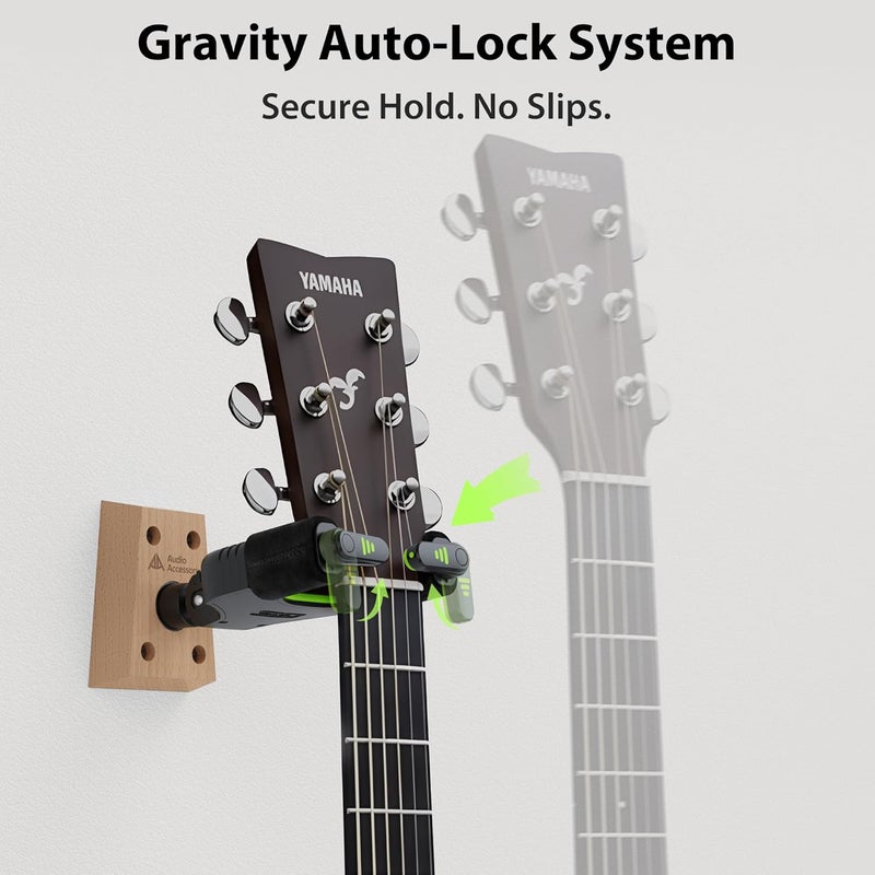 AA AUDIO ACCESSORY Guitar Wall Mount Autolock 3-Pack - Nitro-Safe Velvet Hook, Never Fall Off Design 4-Screw Beech Wood Guitar Wall Hangers for Bass, Acoustic, Classical, Folk Guitar and Mandolin - Image 4
